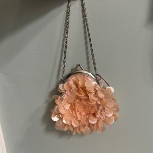 Vintage SUPER MINI baby pink handbag with beads and sequins. Tag attached.